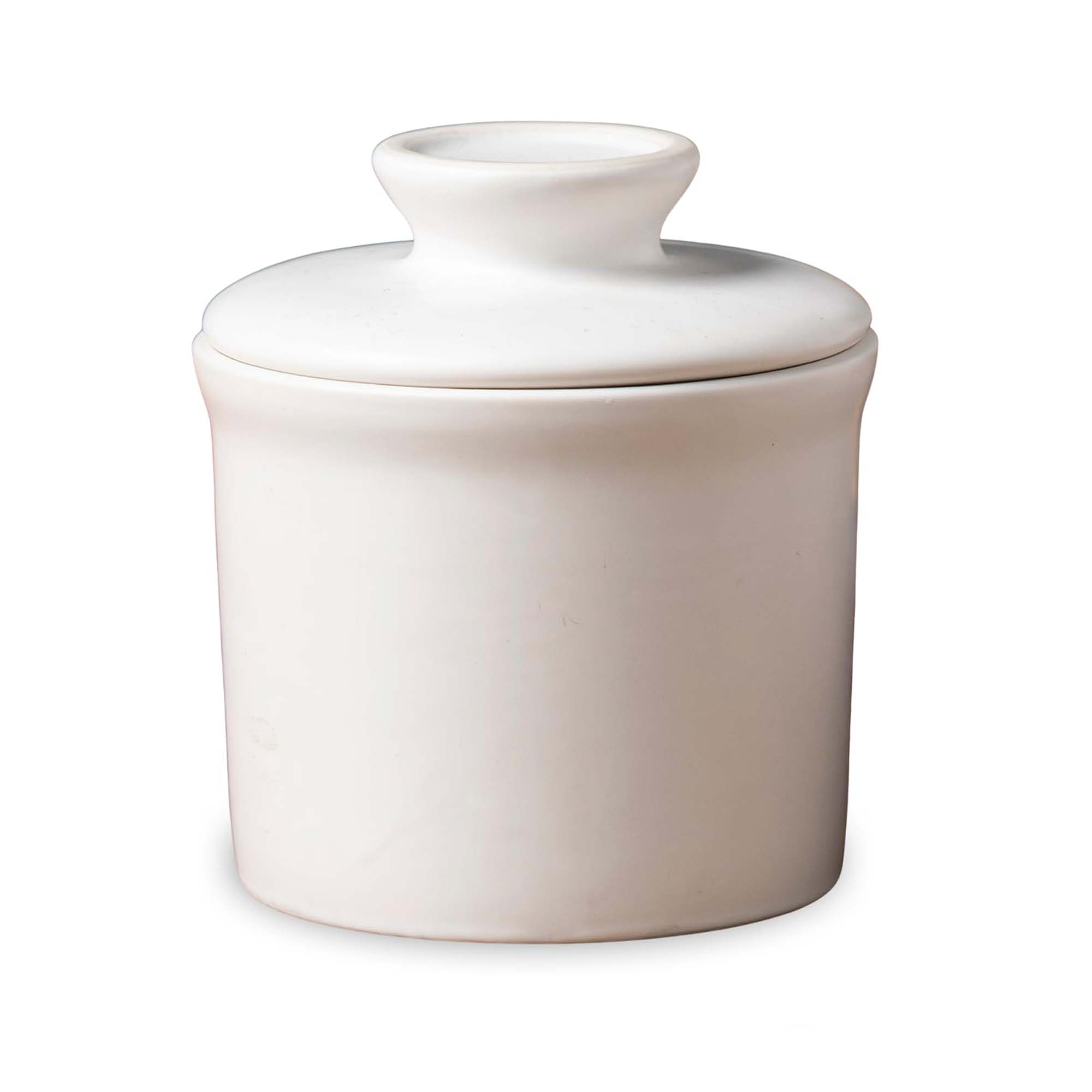 pottery butter keeper crock ceramic butter dish with water line for countertop, keep butter fresh beidge/green
